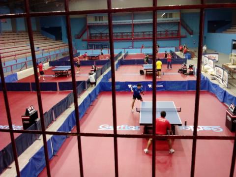 Superficie especializada para sala de tenis de mesa con amortiguación certificada